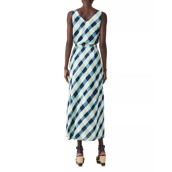 198$ NIC+ZOE Bianca Belted A-Line Maxi Dress Women's Size L Aqua Multicolor - Picture 2 of 4